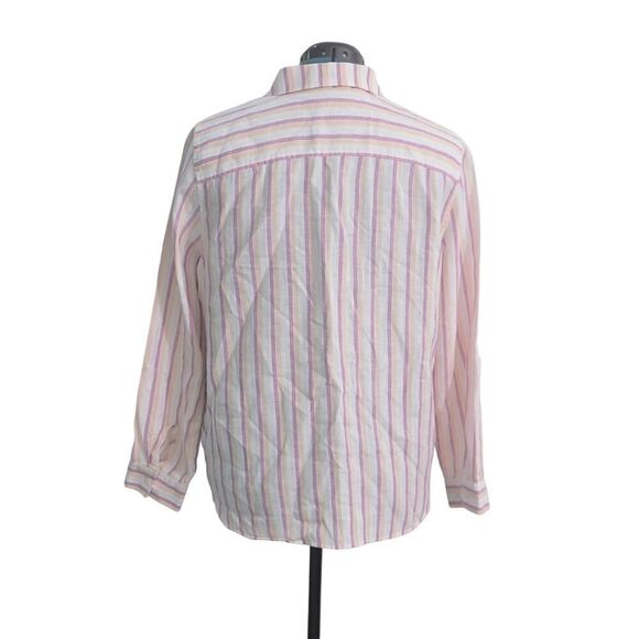 Chico's NO-IRON Linen Metallic Striped Roll-Tab Shirt Button Down Linen Size 2 - Picture 5 of 12